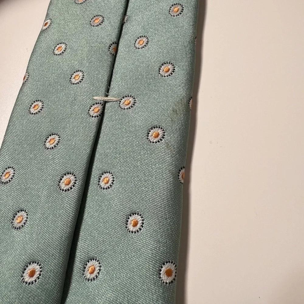 Yves Saint Laurent Tie Mens Green Geometric Medallion YSL Logo